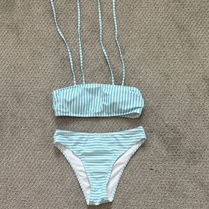 Aqua Striped Bikini Set
